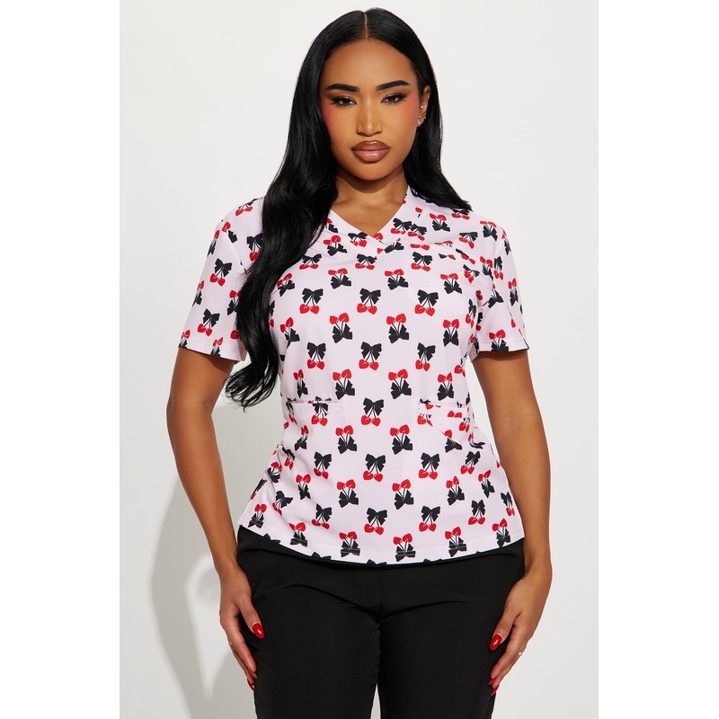 Cherry Cutie Stretch Uniform Scrub Top – Pink/combo