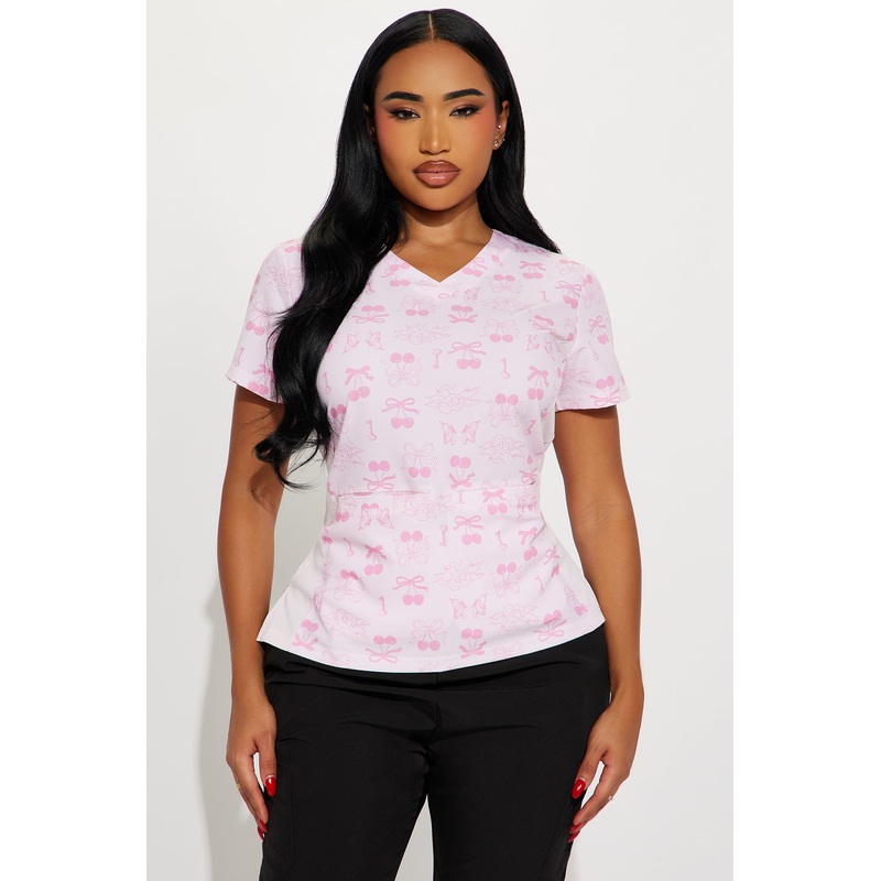 Cherry Sweetie Stretch Scrub Uniform Top – Pink