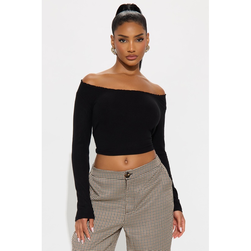 Soft Touch Scoop Neck Lace Trim Top – Black