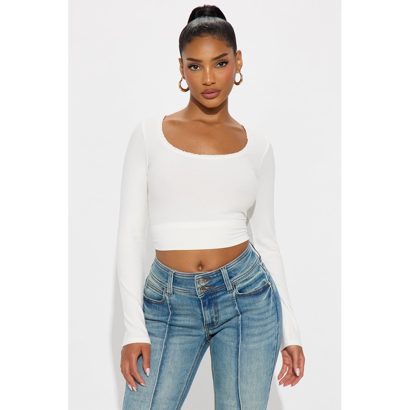 Soft Touch Scoop Neck Lace Trim Top – Off White