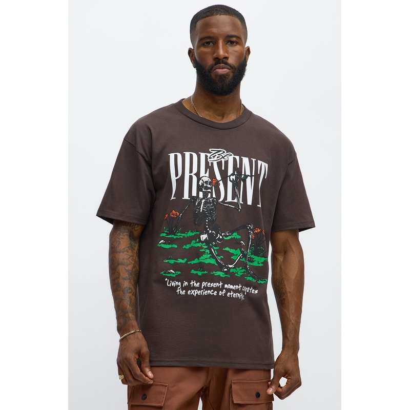 Stop Scrolling Be Present Short Sleeve Tee – Brown