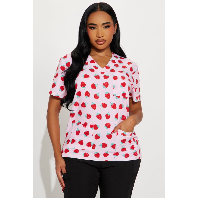 Sweetest Berries Stretch Scrub Uniform Top – Pink/combo