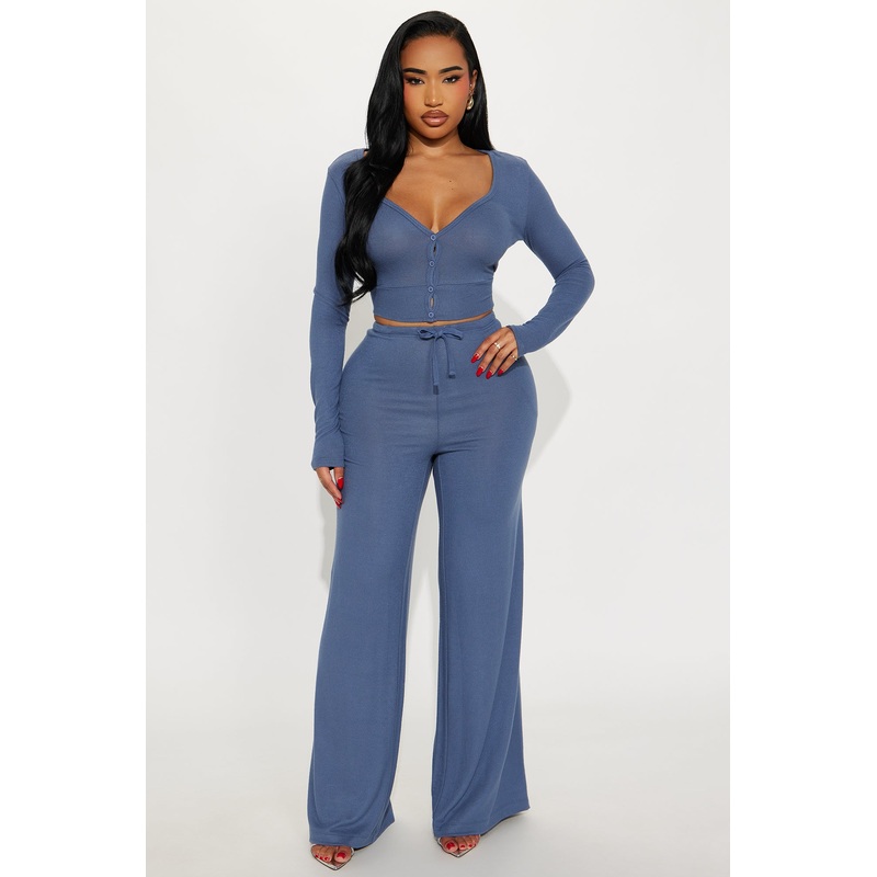 That Girl Matching Cropped Cardigan Pant Set – Slate Blue