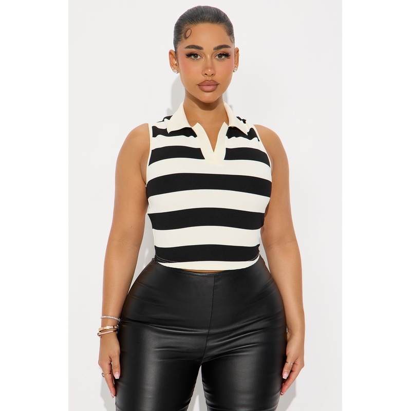 Angela Backless Collard Top – Black/combo