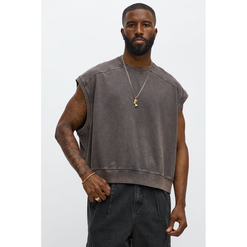Boxy Washed Up Muscle Tee – Dark Grey