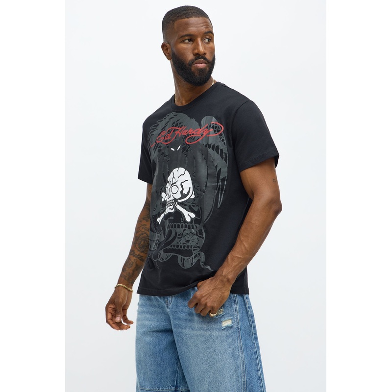 Ed Hardy Bat And Bones Short Sleeve Tee – Black