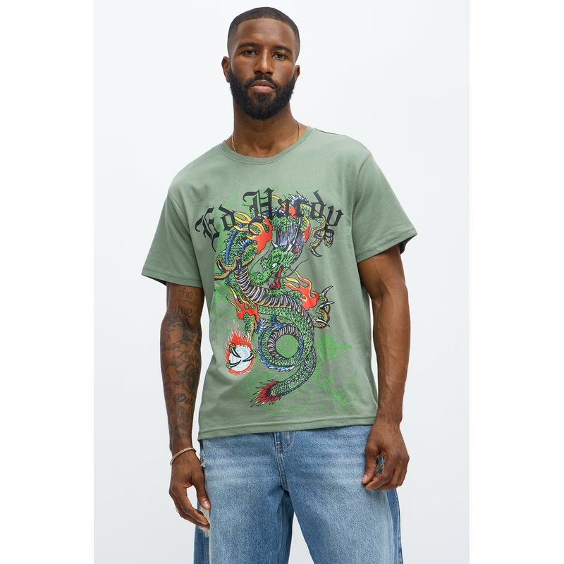 Ed Hardy Dragon Aura Tattoo Short Sleeve Tee – Olive