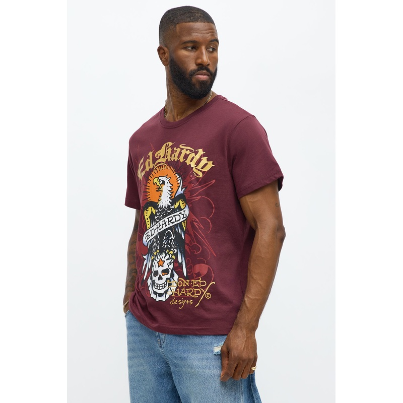 Ed Hardy Eagle Design Short Sleeve Tee – Burgundy