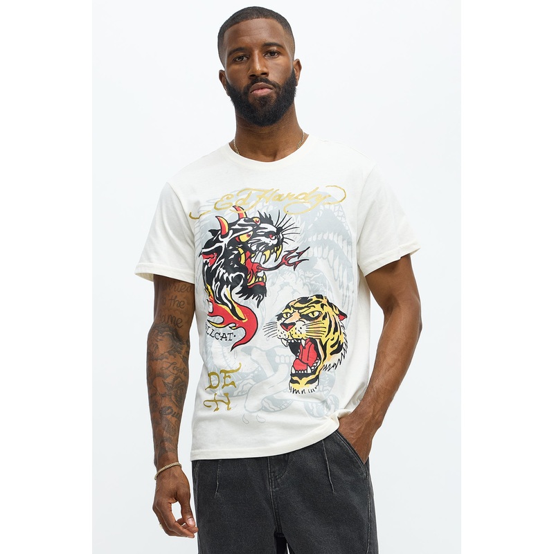 Ed Hardy Hellcat Tattoo Short Sleeve Tee – Ivory