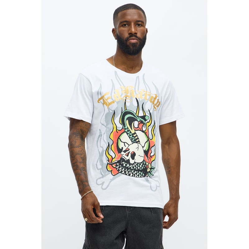Ed Hardy Serpent Skull Tattoo Short Sleeve Tee – White