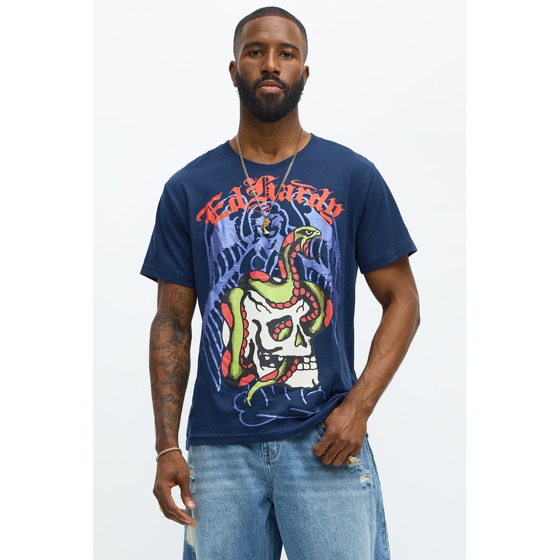Ed Hardy Skull And Snake Short Sleeve Tee – Navy