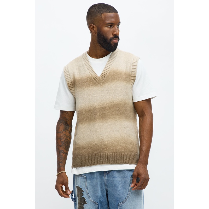 Mohair Like Sweater Vest – Tan/Multi