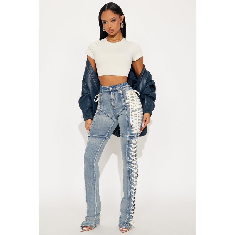 Tall Jaw Dropper Stretch Lace Up Bootcut Jeans – Medium Wash