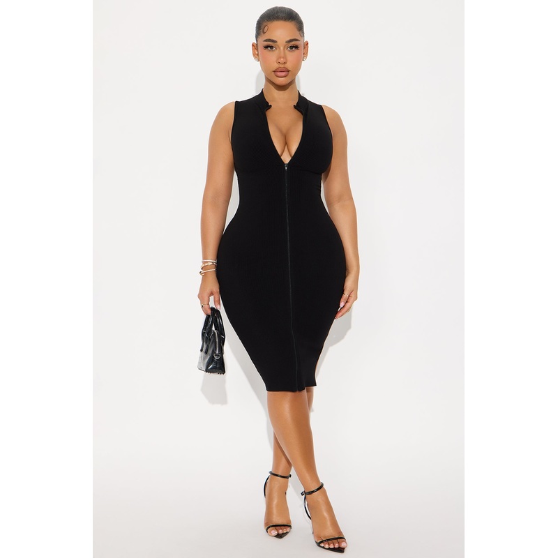 Zoey Snatched Midi Dress – Black