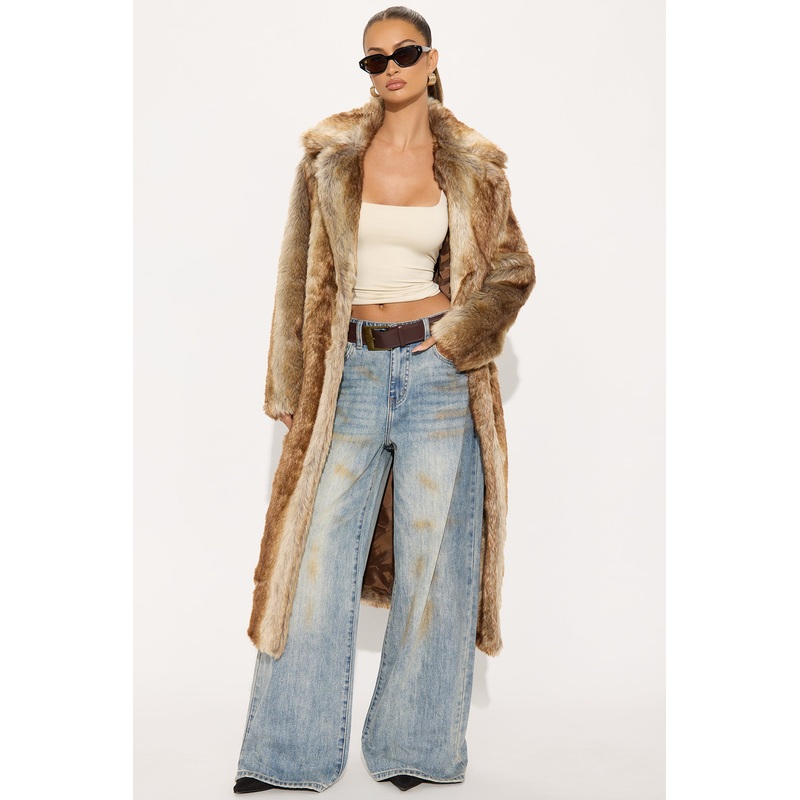 About The Drama Faux Fur Trench – Brown/combo