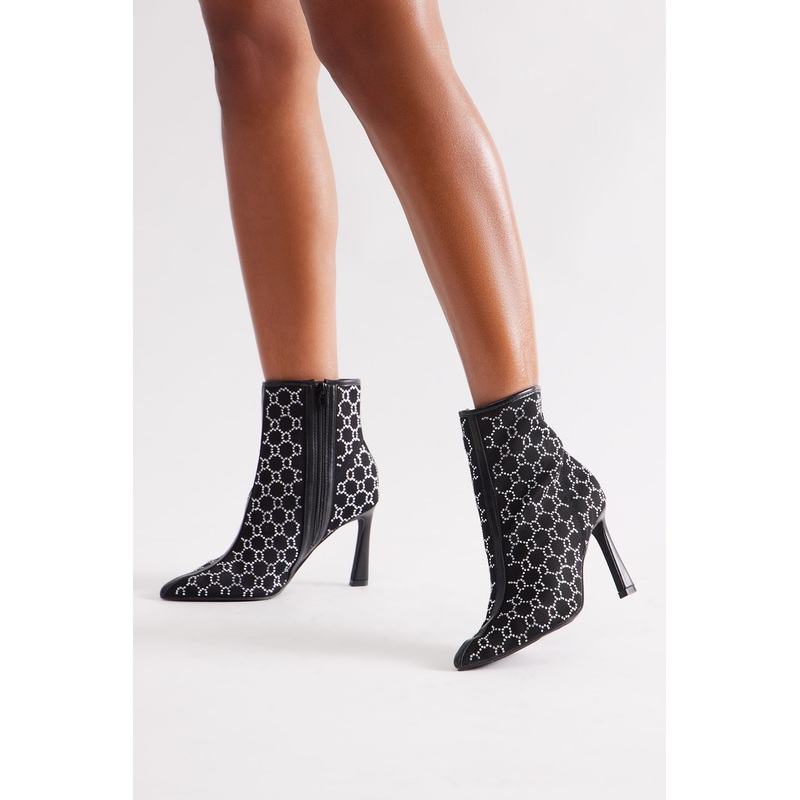 Avenley Rhinestone Mesh Booties – Black