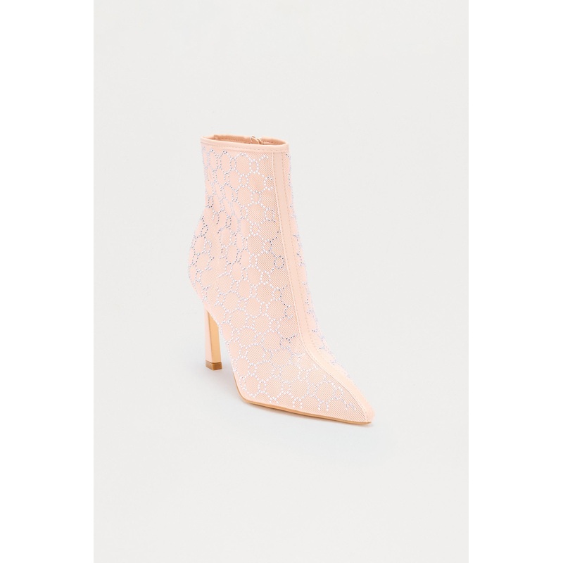 Avenley Rhinestone Mesh Booties – Nude