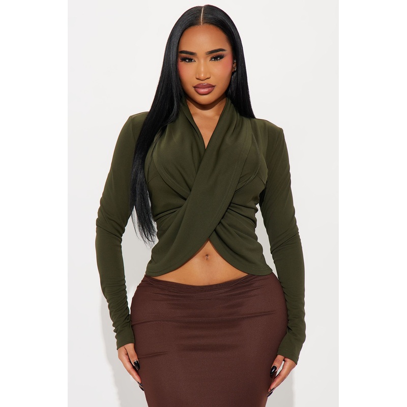 Better Things To Do Draped Top – Olive