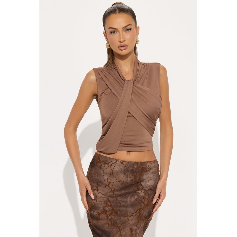 Beverly Ruched Sleeveless Top – Mocha