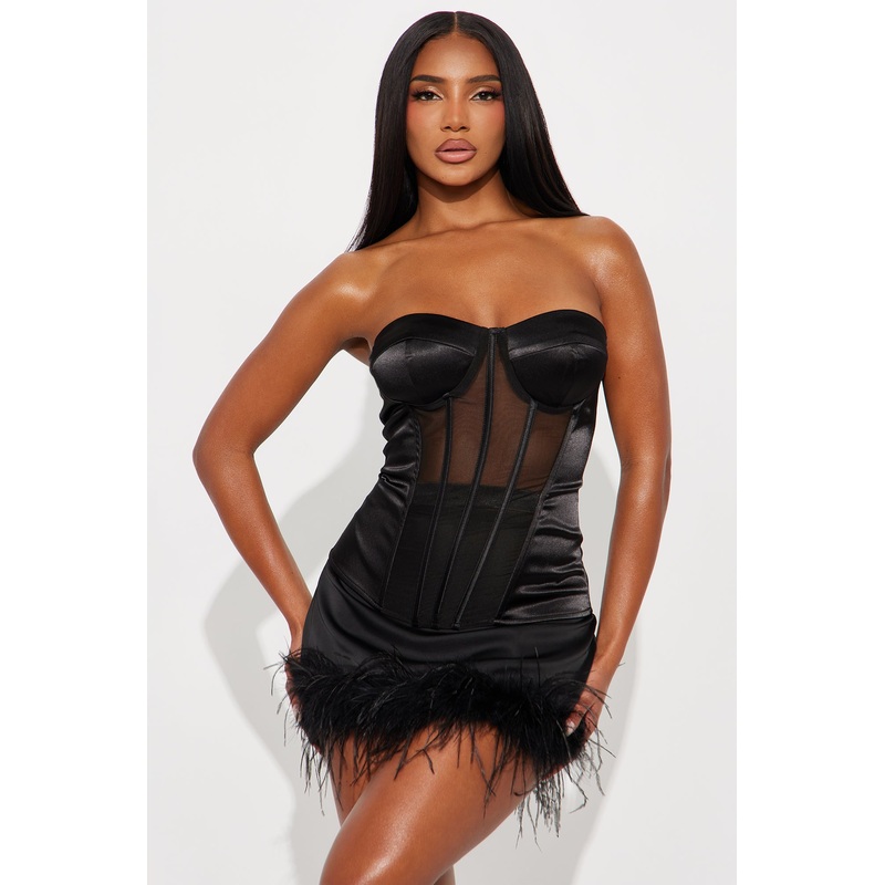 Call You Later Satin Corset Top – Black