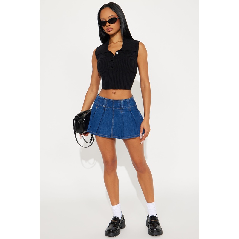 Claire Micro Mini Pleated Skort – Dark Wash