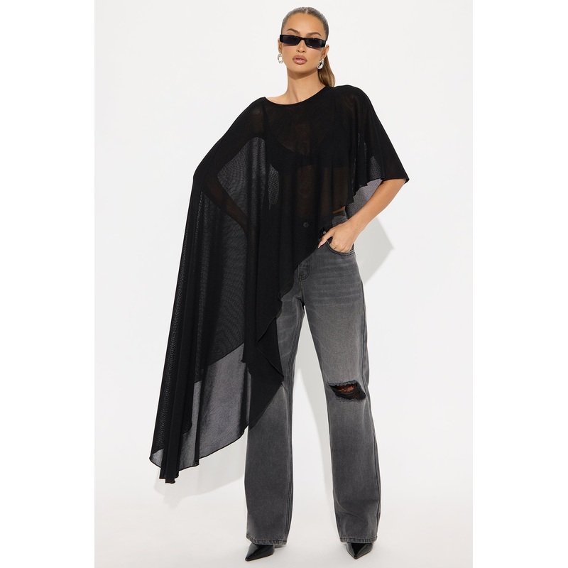 Delcy Draped Asymmetrical Top – Black