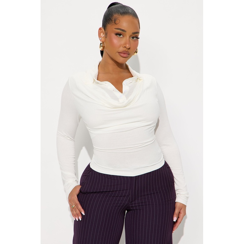 Glinda Long Sleeve Draped Top – Ivory