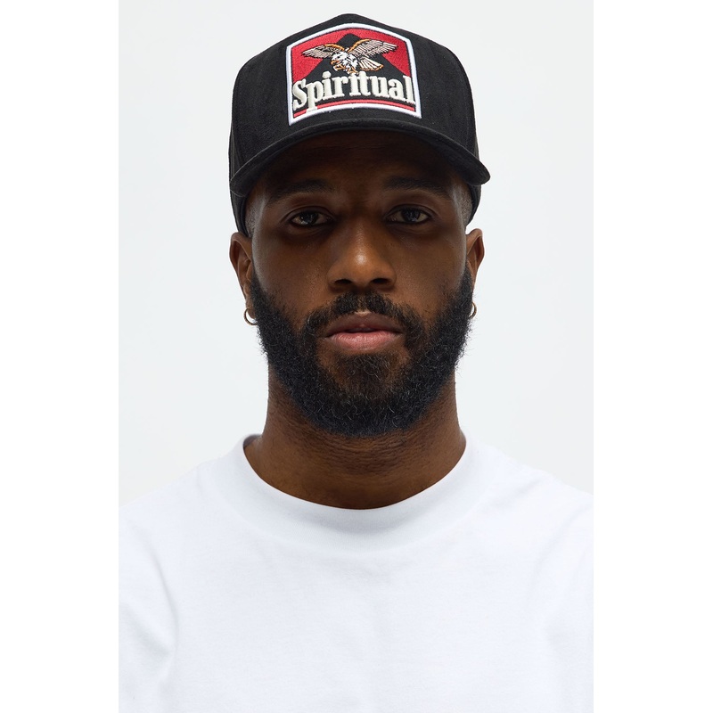 Spiritual Faux Suede Structured Snapback Hat – Black
