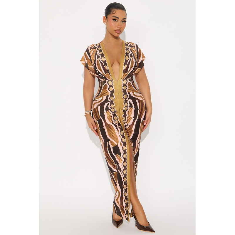 Veda Print Maxi Dress – Brown Combo