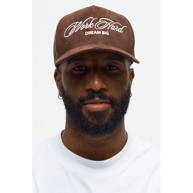 Work Hard Faux Suede Structured Snapback Hat – Chocolate