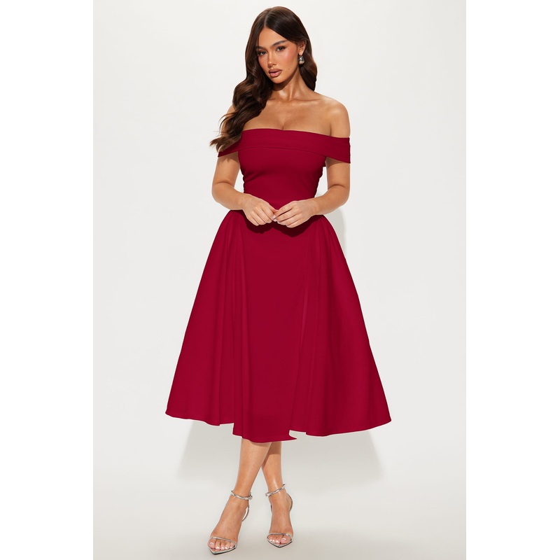 Yara Off Shoulder Midi Dress – Red