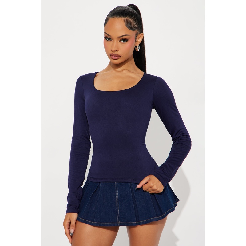 Yasmeen Square Neck Top – Navy