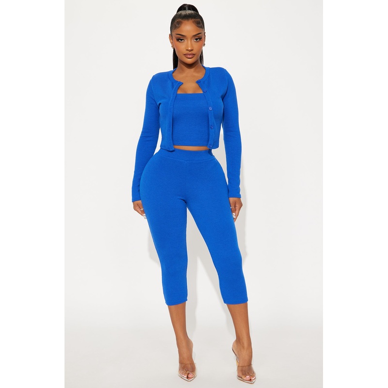 Adeline Ribbed 3 Piece Capri Set – Royal