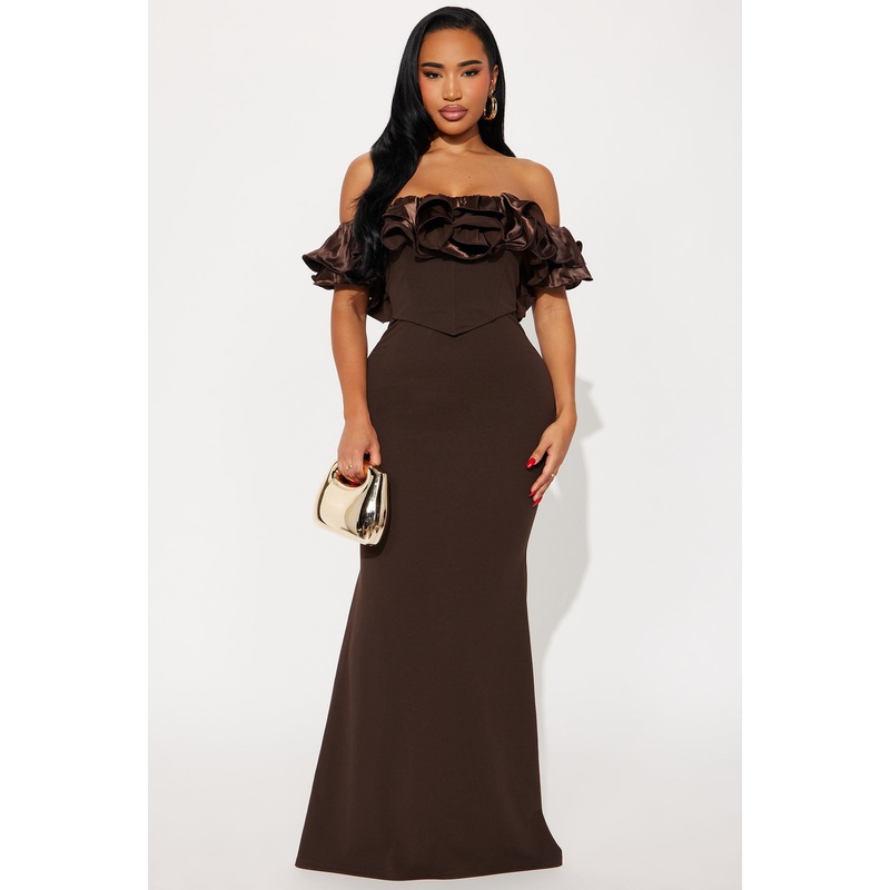 Anora Off Shoulder Gown – Brown