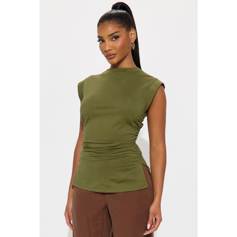 Della Ruched Short Sleeve Tshirt – Olive