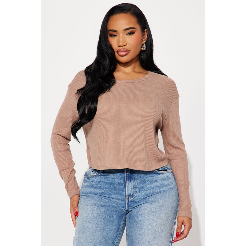 Odette Crew Neck Hacci Long Sleeve Top – Taupe