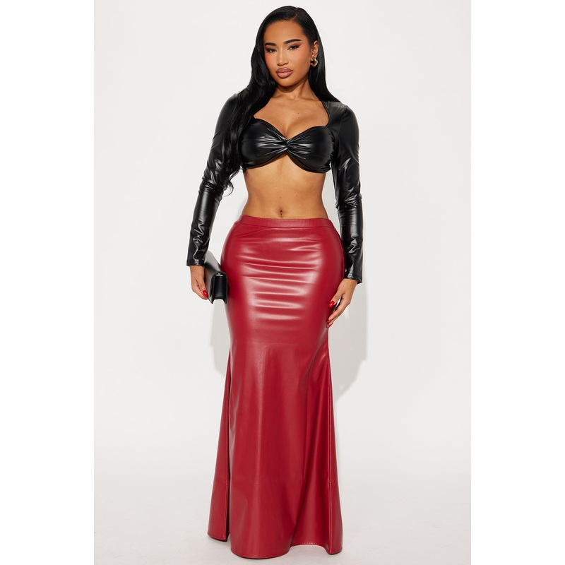 Show Me Love Faux Leather Mermaid Maxi Skirt – Red