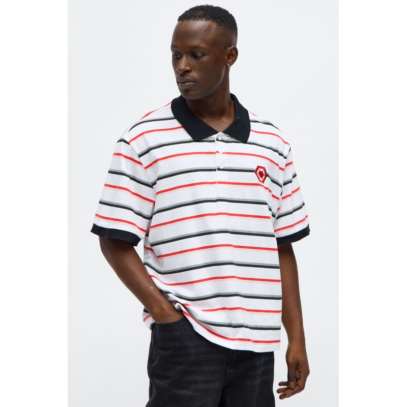 Southpole Short Sleeve Full Striped Polo – White
