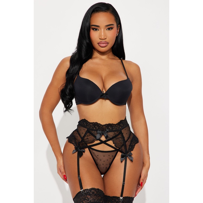 All I Need Mesh Lace Garter Belt And Thong Panty – Black
