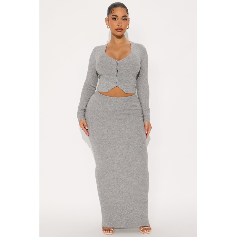 Along Came You Cardigan Maxi Skirt Set – Heather Grey