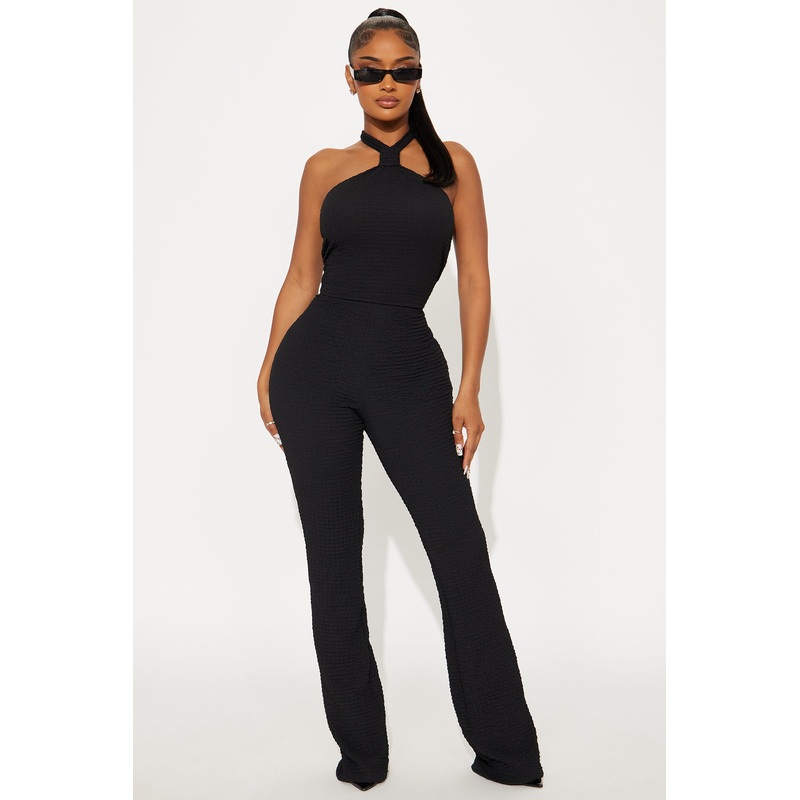 Ana Textured Halter Pant Set – Black