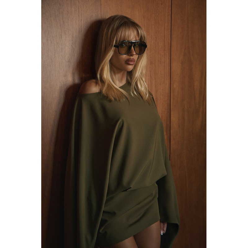 Annora Draped Long Sleeve Mini Dress – Olive