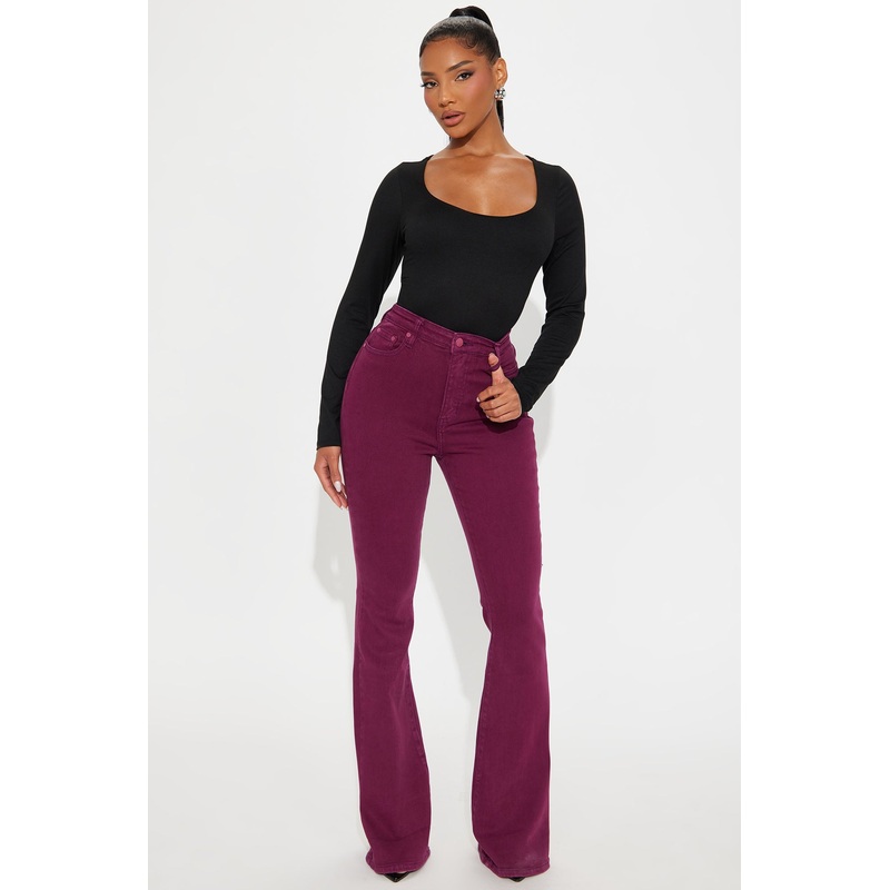 Bon Voyage High Rise Flare Jeans – Burgundy