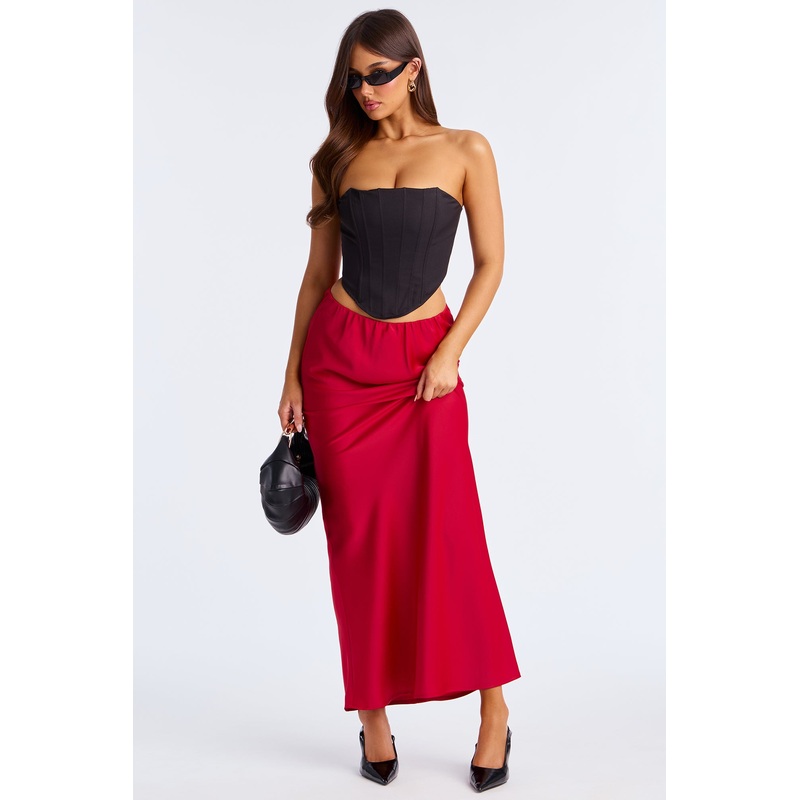 Brunch to GNO Satin Maxi Skirt – Red