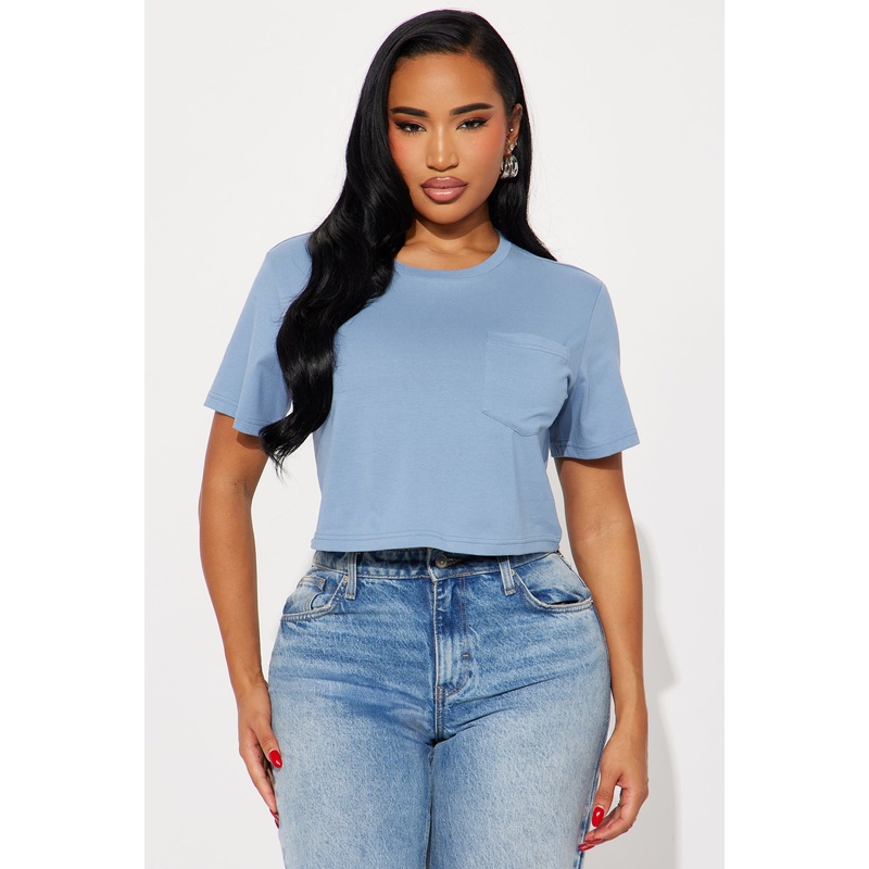 Elisa Relaxed Crop Tee – Slate Blue