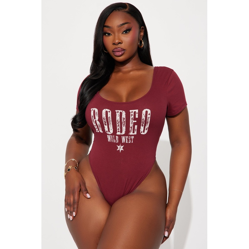 Rodeo Wild West Short Sleeve High Cut Bodysuit – Burgundy