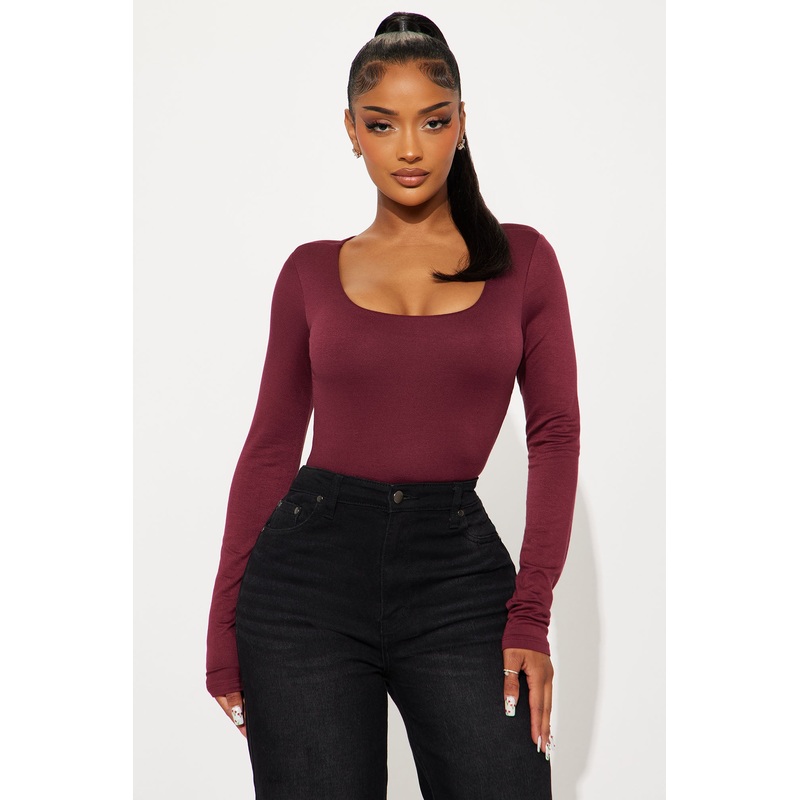 Yasmeen Square Neck Top – Burgundy