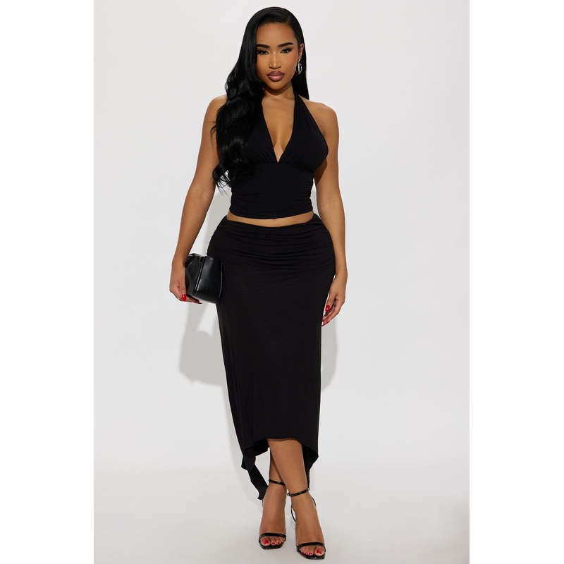 Alina Asymmetric Skirt Set – Black