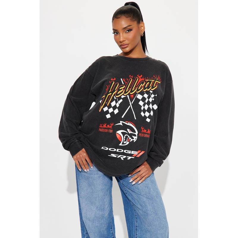 Dodge Hellcat Washed Long Sleeve Tee – Black