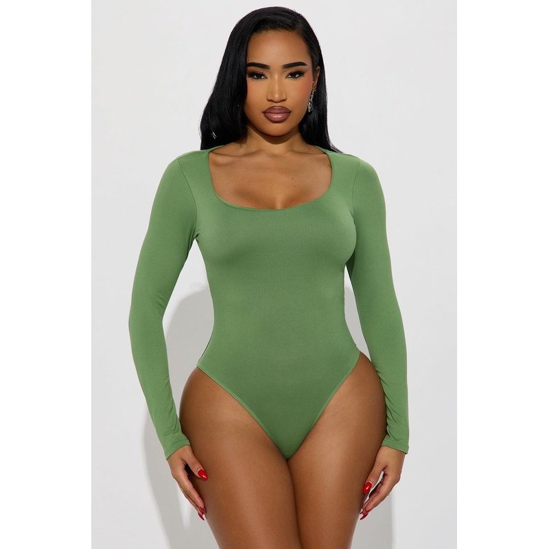 Esme Scoop Neck Double Lined Long Sleeve Bodysuit – Sage
